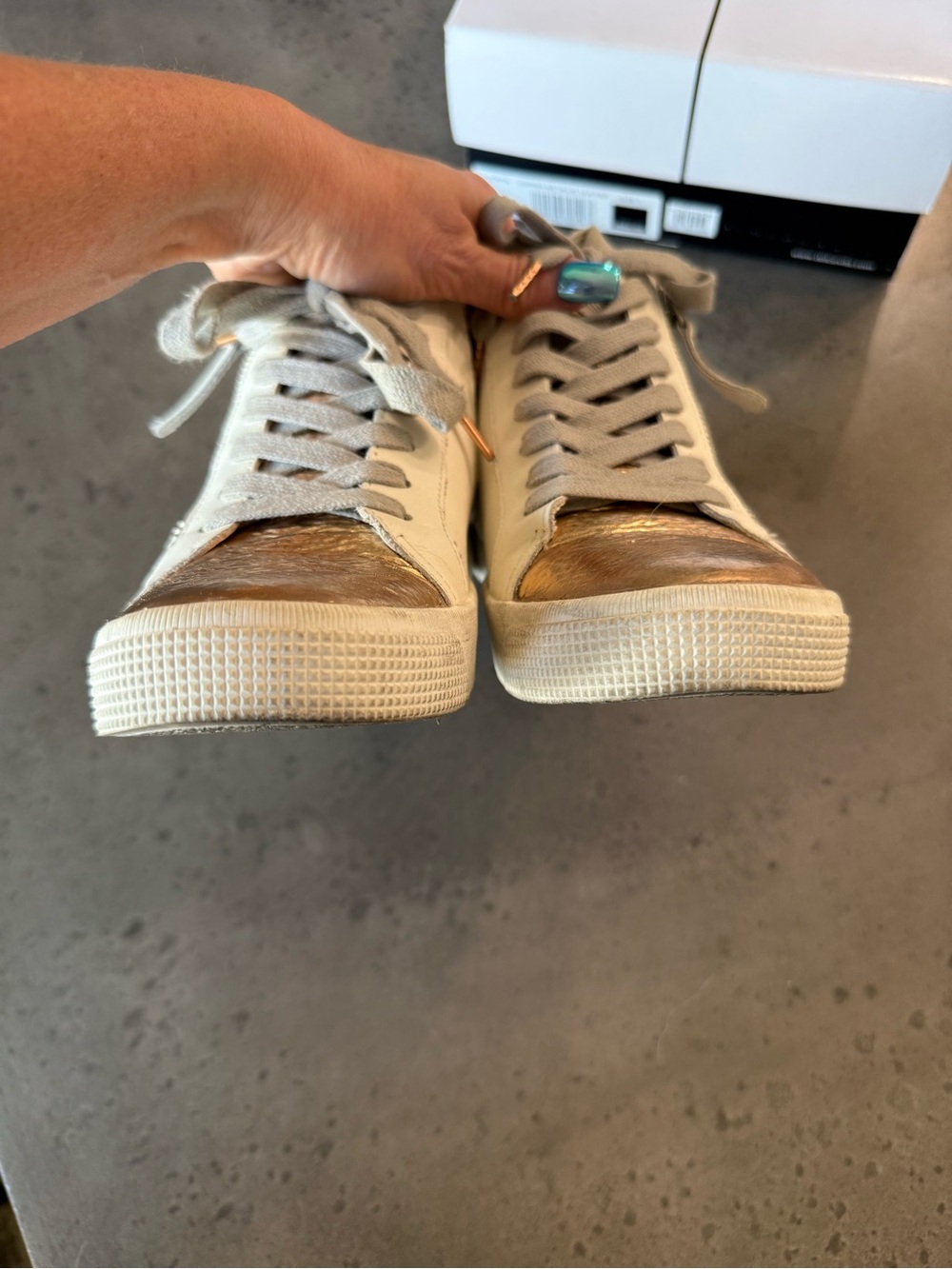 Dolce Vita Cream High-Top Sneakers with Gold Toe - Picture 4 of 8